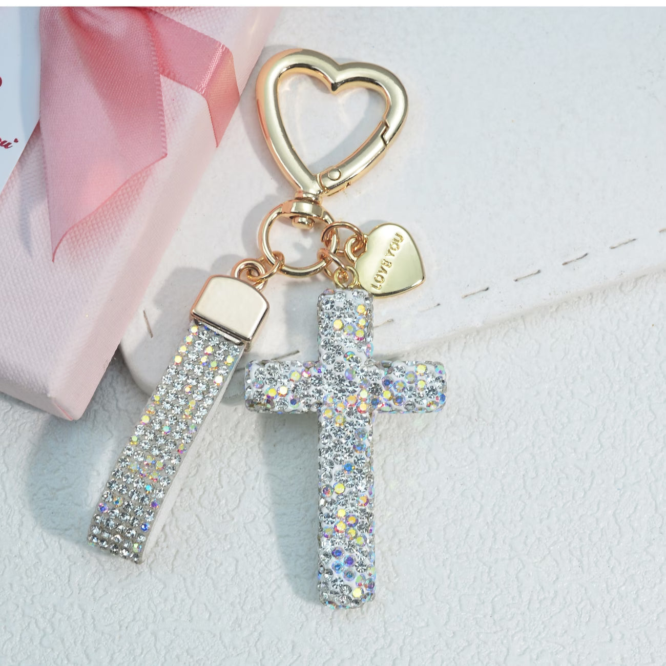 Rhinestone Cross Keychain – Sparkling Strass Key Tags Crystal Car Charm