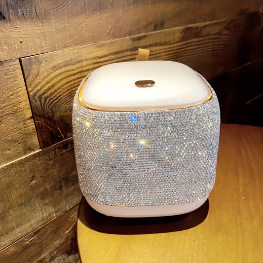 Luxury Trash Can – Diamond-Encrusted Mini Garbage Bin for Home & Office